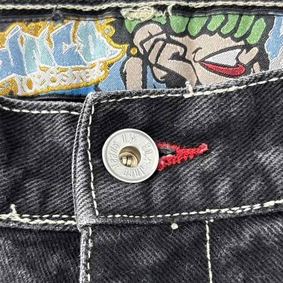 Vintage 90s JNCO Flame Jeans Black 28" Waist Baggy Wide Leg Crush City - Picture 15 of 15